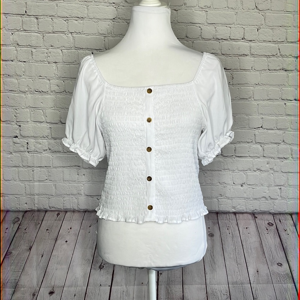 NOBO Puffy Sleeve Smocked Summer Peasant Top